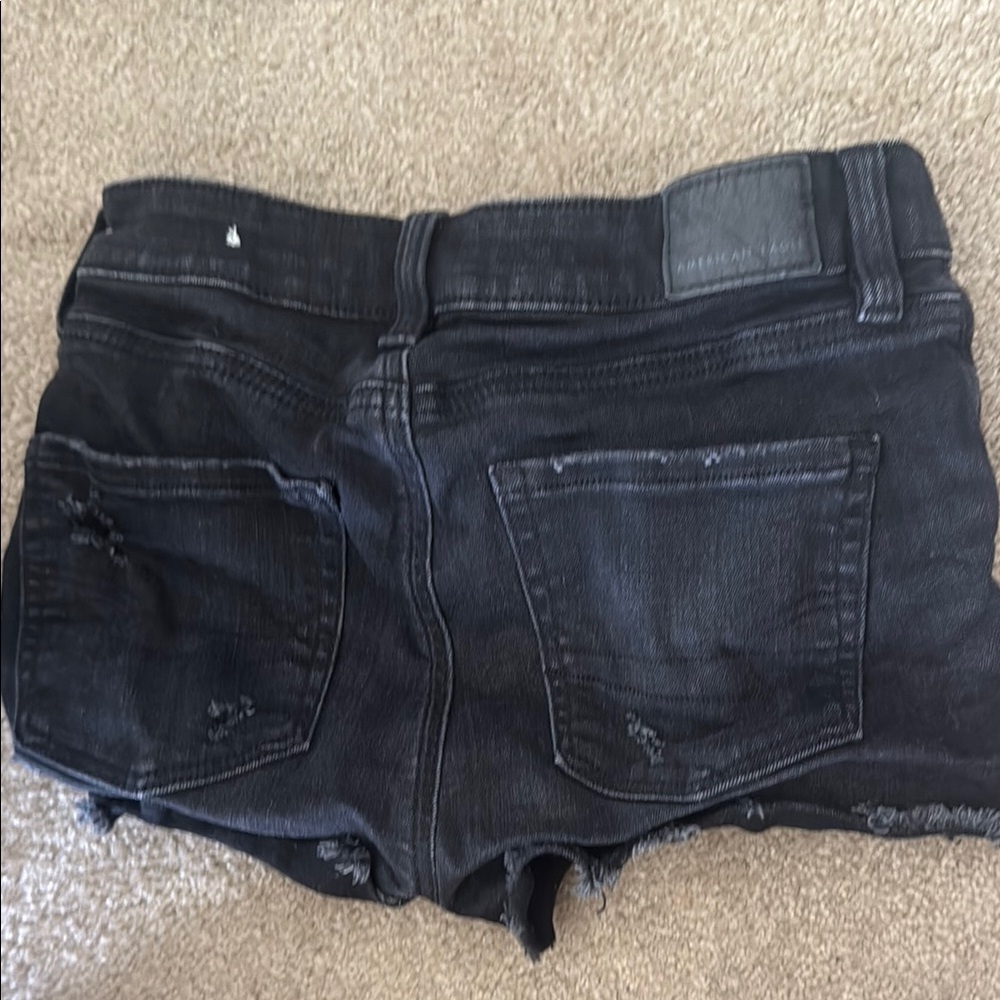 American Eagle By Payless Black Jean Shorts Distressed Frayed Hem - Picture 3 of 3